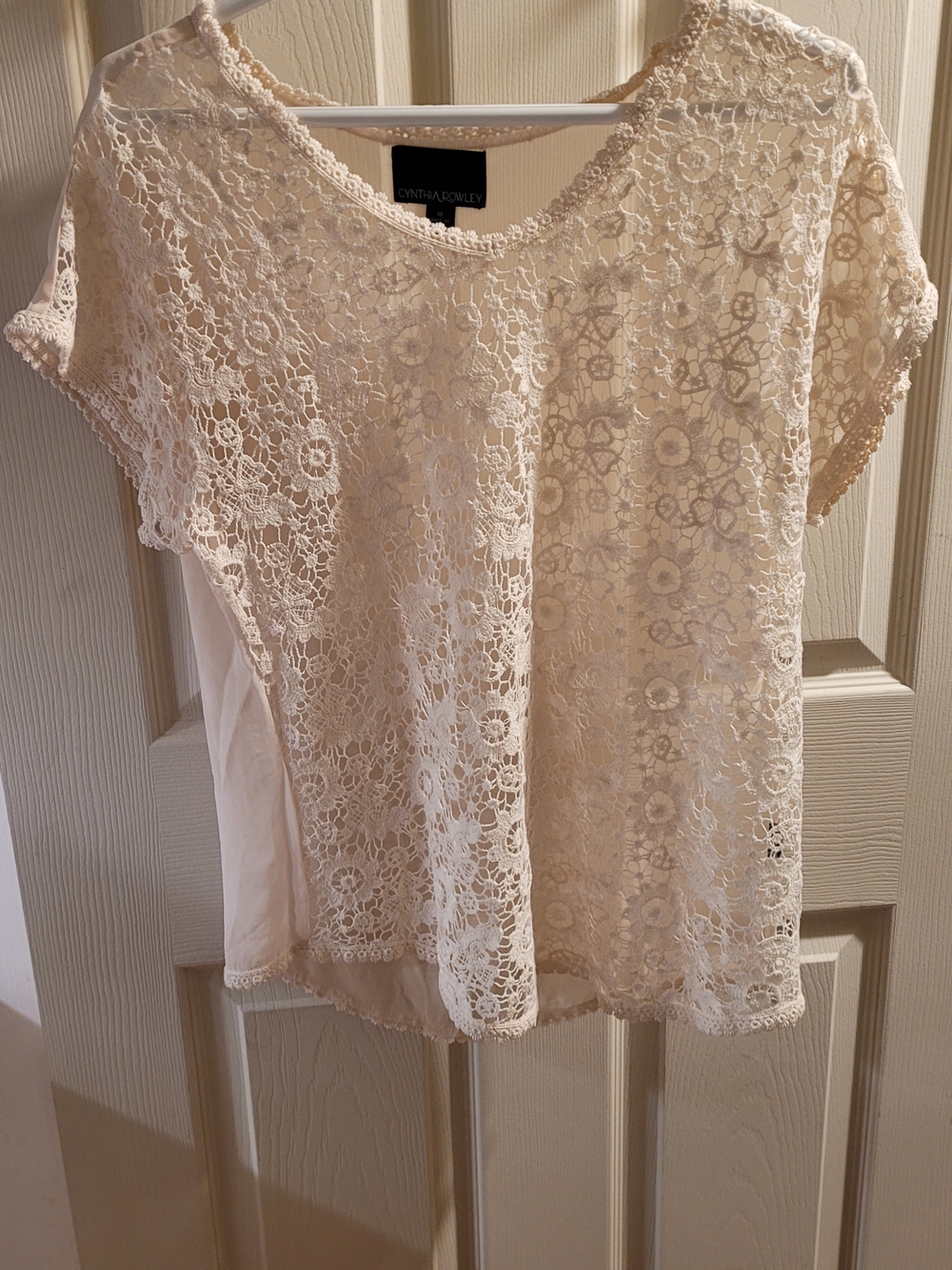 Cynthia Rowley Ivory Floral Lace Short Sleeve Top